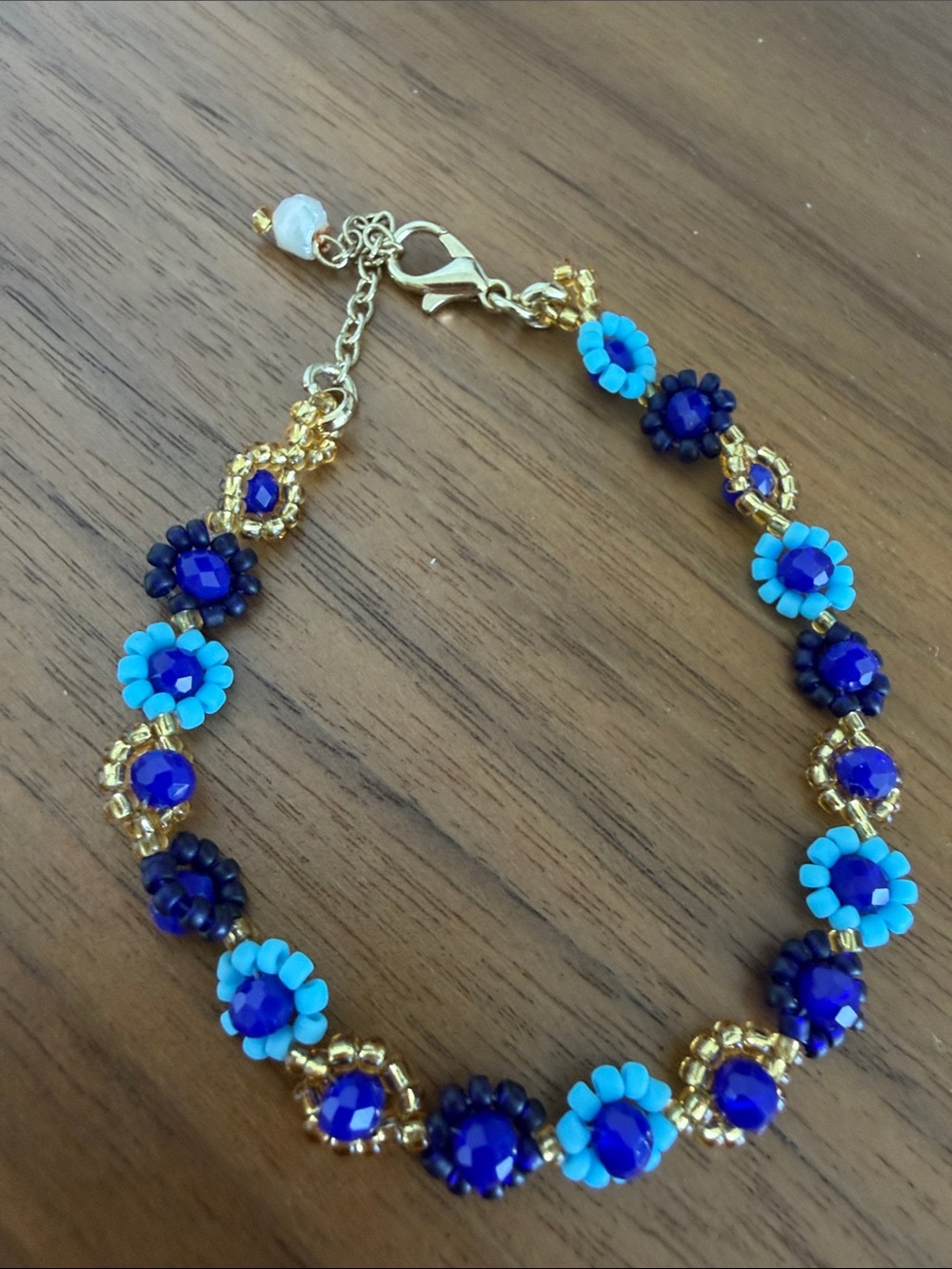 Gold-Tone Blue & Turquoise Flower Beaded Bracelet - Women Jewelry
